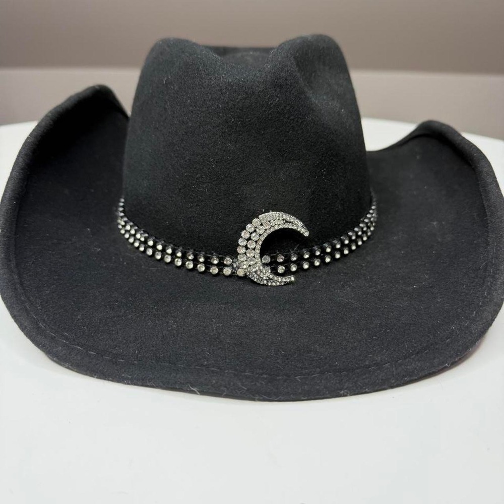 Bullhide Black Wool Western Cowboy Hat Rhinestone Crescent Moon Goth Western M - Picture 1 of 8